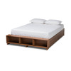 Baxton Studio Arthur Walnut Wood Full Size Platform Bed with Built-In Shelves 164-10668